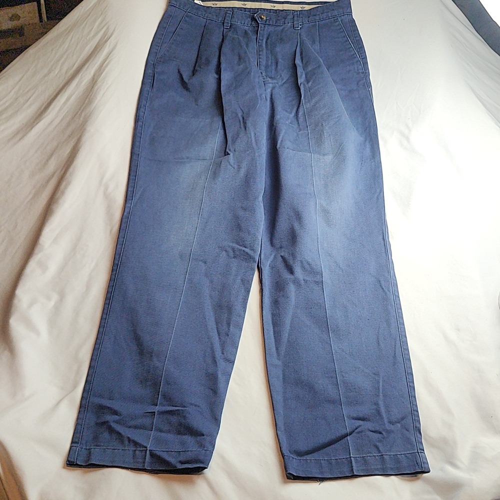 Dockers Pleated Chino Trouser Pants 100% Cotton Blue Men's Size 34x32